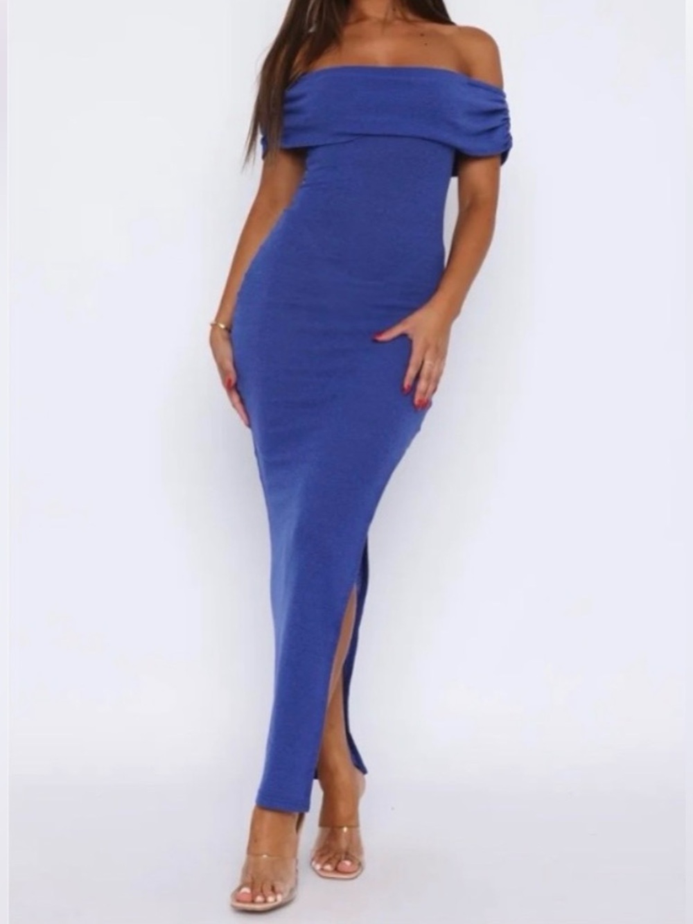 White Fox Boutique Royal Blue One-Shoulder Bodycon Maxi Dress